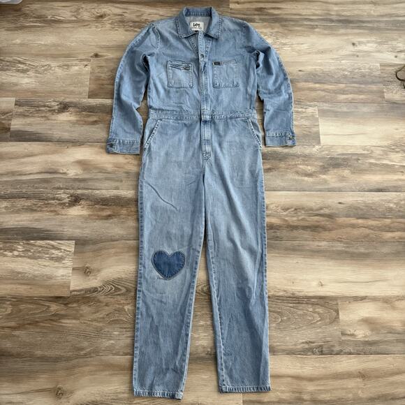 LEE Union-Alls Denim Jumpsuit Coveralls Heart Patch Blue Jeans Small - Picture 1 of 10